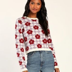 NWT Lulu’s Ivory and Lilac Checkered Sweater